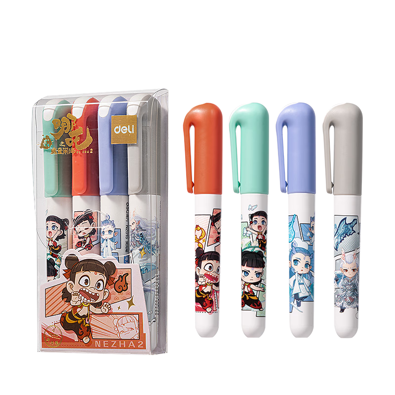 Deli Nezha 4-Color Highlighters, Student Exam Key Points Marking Pens, Office Markers for Journaling And Drawing, Graffiti, 4 Pcs/box, NZ015