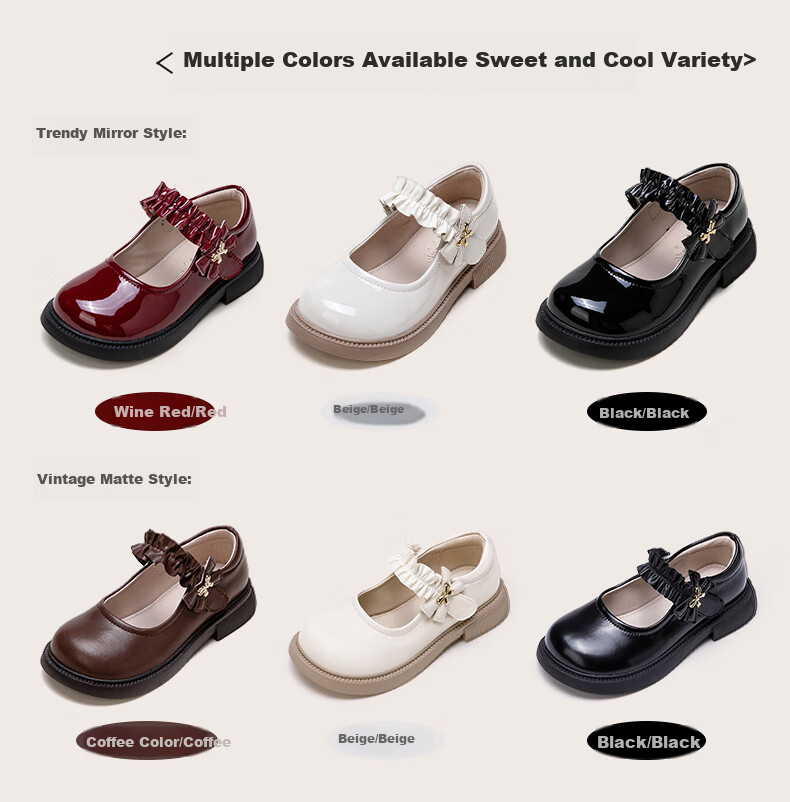 Follow Me Girls' Leather Shoes, Square Toe Breathable Soft-Soled Flats, Children's Fashion School Performance Mary Jane Shoes, Black, Size 28 3