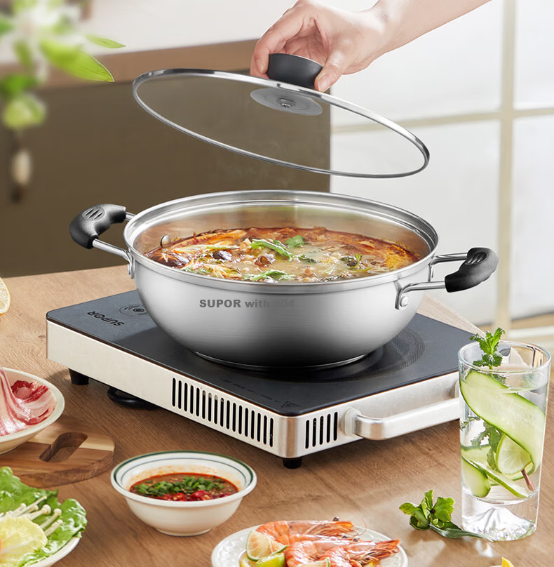 SUPOR Stylish 304 Stainless Steel Hot Pot with Composite Bottom 30CM Compatible with Induction Cookers ET30BS01 2
