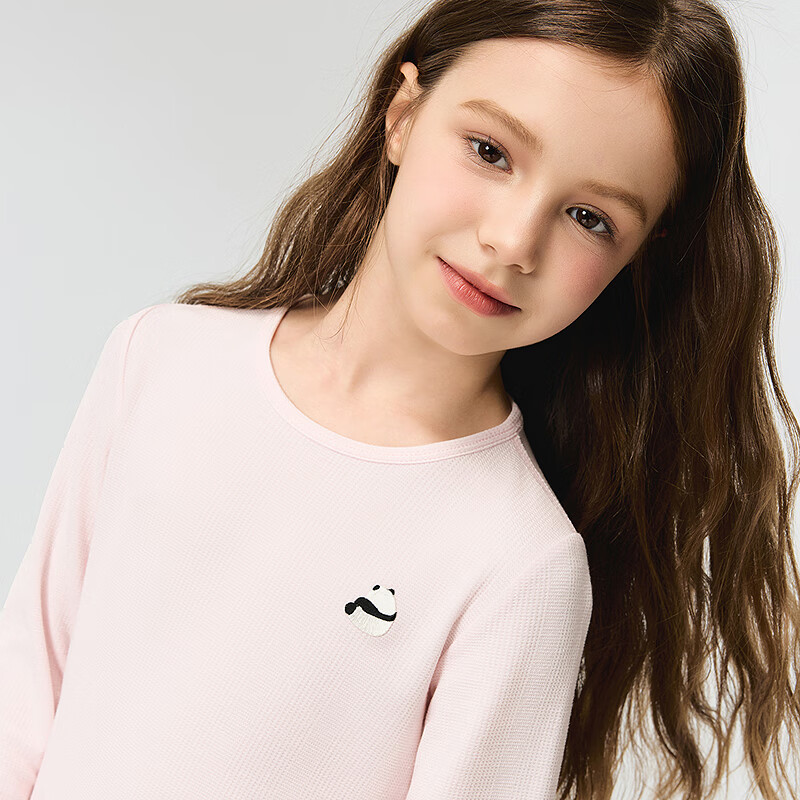 AIMER KIDS Mid-Warm Autumn 3A Antibacterial Milk Skin Girls' Thermal Underwear Mid-Warm [-5~5℃] Cherry Blossom Pink Top 120
