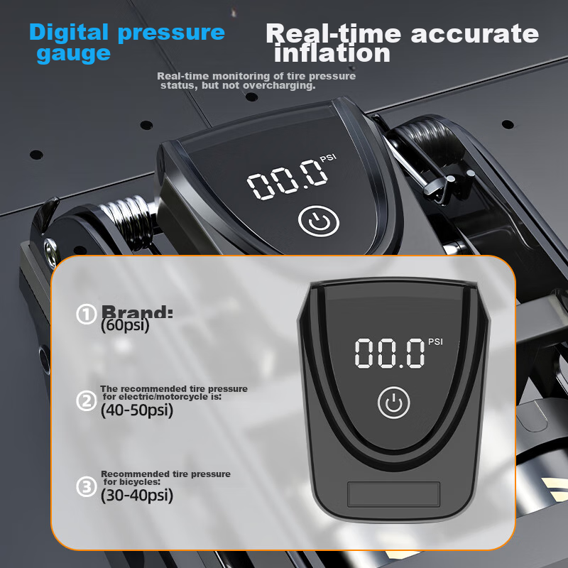 Yaphtes Pedal Dual-Tube Bicycle Pump, High-Pressure Digital Display, Inflator for Mountain Bikes, Road Bikes, Cars And Basketball