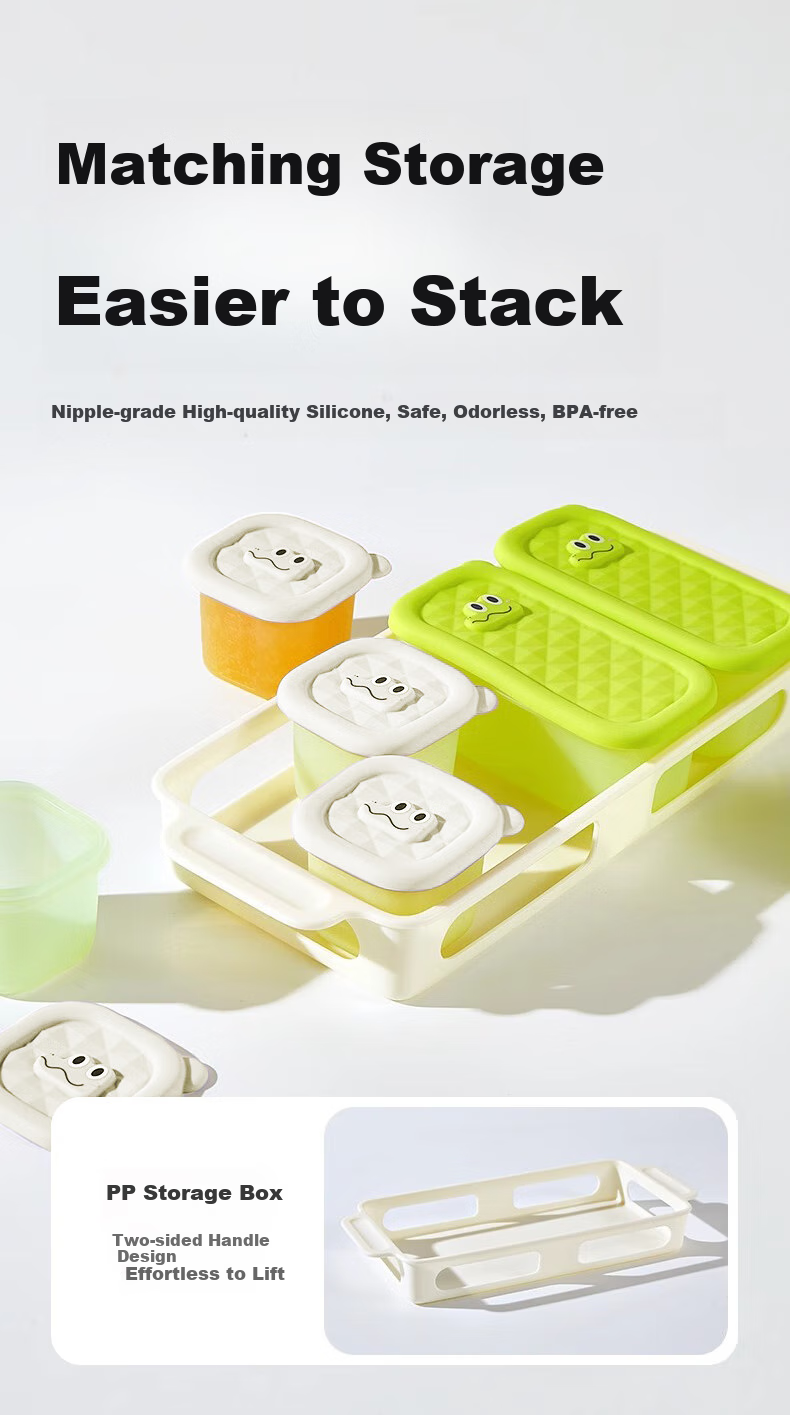 Licheers Baby Food Storage Containers with Freezer Trays, Individually Molded Silicone Molds for Frozen Puree, Infant Feeding Bowls And Tools 5