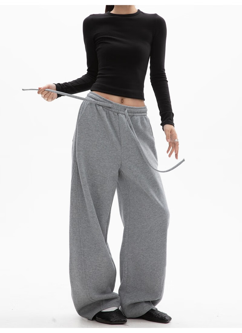 ICH MODE Women's American Style Casual Pants Spring Autumn New Sports Sweatpants Loose Straight-Leg Versatile Wide-Leg Pants Black L 24