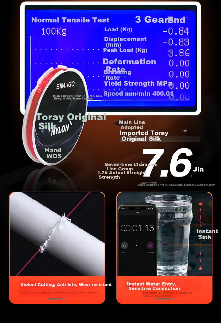 SIMAGO Ximan Duongli Original Silk Main Line Finished Product Nylon Fishing Line Complete Set Pre-Tied Fishing Line Set Qiguanwang 6.3 Meters 5.0 Size 3