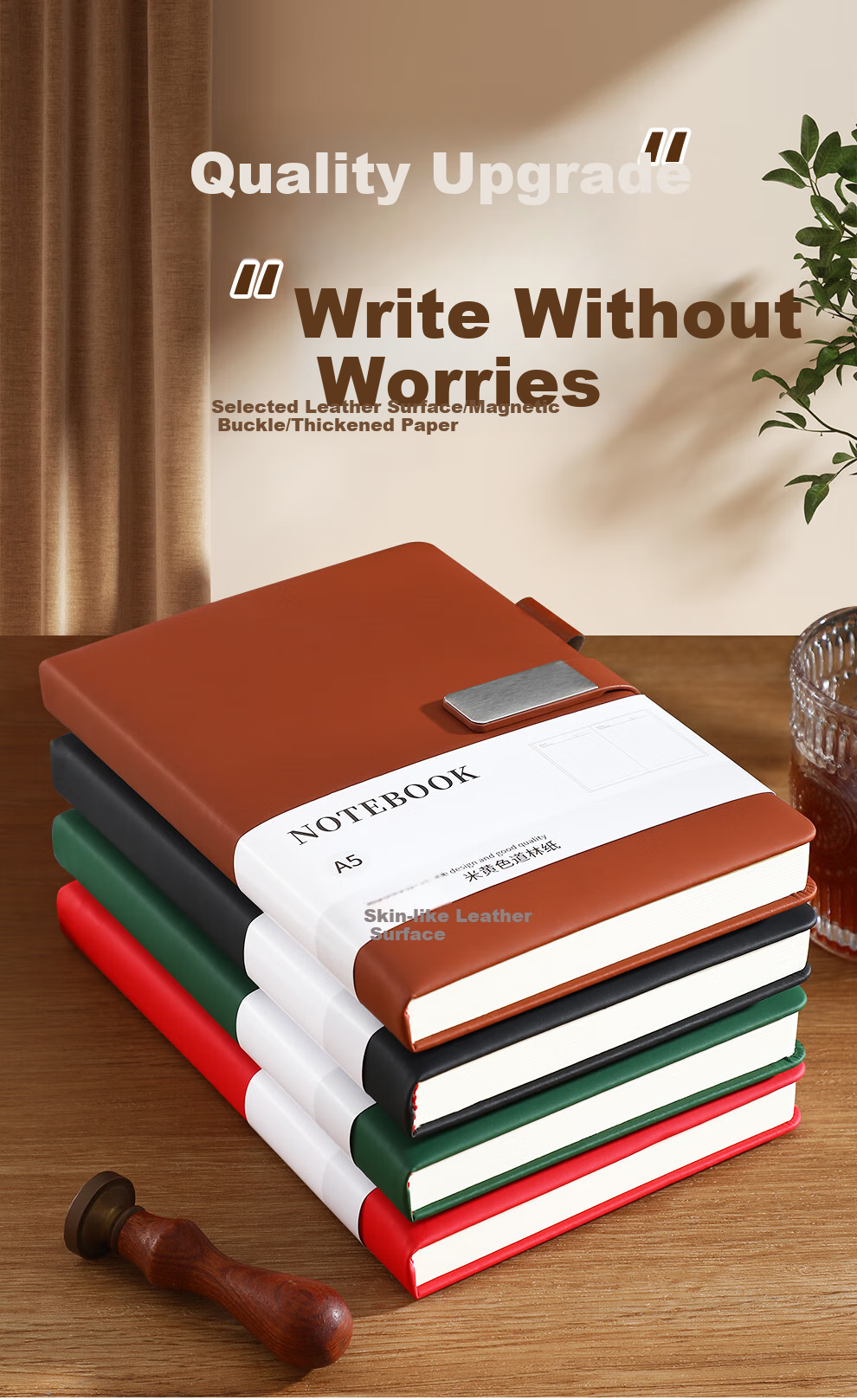 Zuodi [Free Engraving] Notebook, Leather Cover Notebook A5, Journal, Business Buckle Notebook, Stationery, High-Quality Diary, Meeting Record Book, Customizable 1