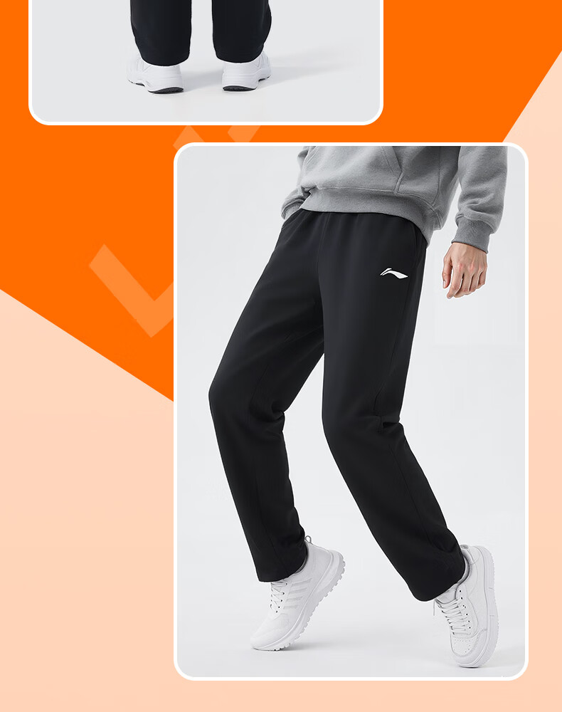 LI-NING Men's Autumn Winter New Black Casual Fleece-lined Straight-leg Sports Yoga Pants 17