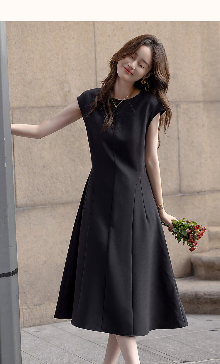 Demana French Princess Dress Summer Urban Elegant Vintage Round Neck Sleeveless Waist-Slimming Mid-Length Dress for Women 7