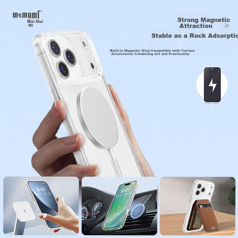 Чехол Memumi Starlight Series для iPhone 17 Pro, серебристый, магнитный, прозрачный, ультратонкий