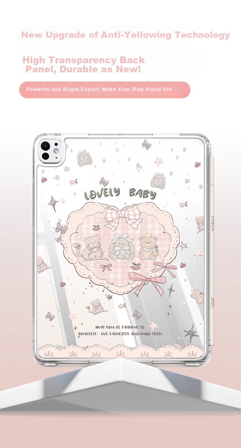 RBP Compatible with 2025 IPad 11/10th Gen Protective Case, A16 Chip Tablet Cover Upgraded 3Y Sliding Track Detachable Crystal Clear Acrylic Shockproof Anti-Bend - Vintage Sweetheart 1