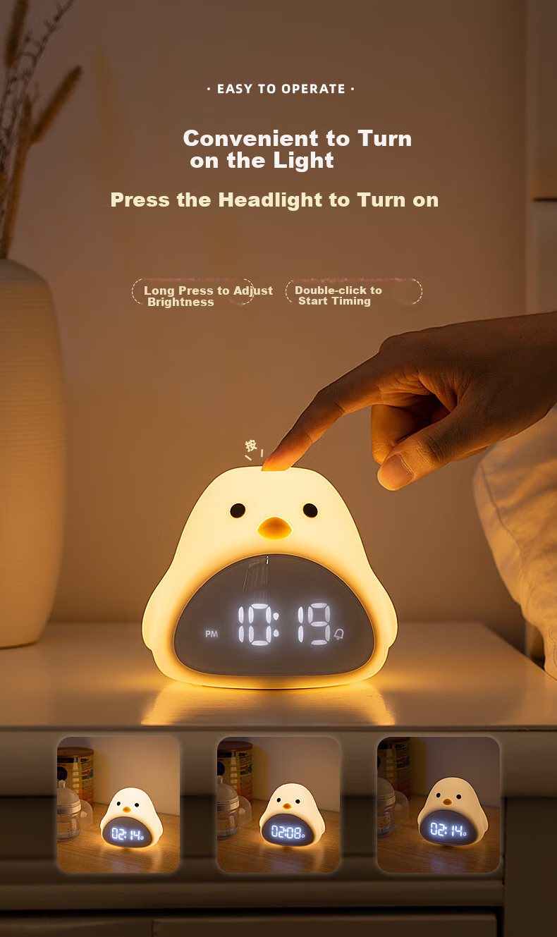 BANDIAN ORIGINATION Time Bird Alarm Clock for Students, Wake-Up Helper, Bedside Night Light, Cute Desktop Silicone Hourglass, Temperature Display, Baby Soft Light Eye Protection Feeding Lamp Gift 6