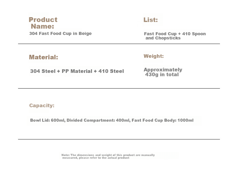 Guangyi 304 Stainless Steel Lunch Box, Fast Food Cup, Ramen Bowl with Lid, Meal Container, Student Lunch Box, Office Worker's Rice Container, Beige GY8542 7