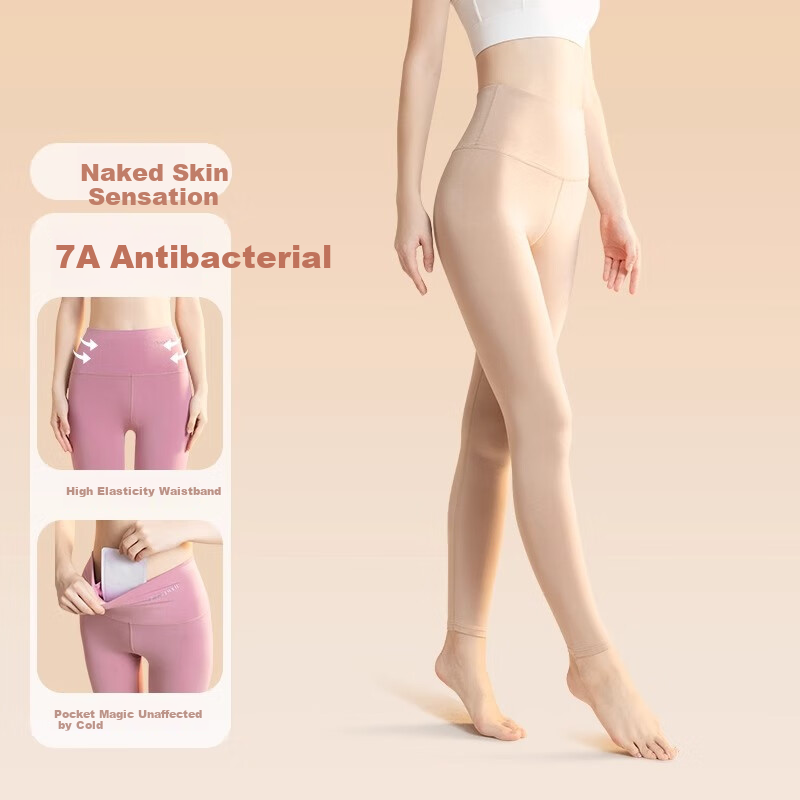 GRACEWELL Women's Thermal Underwear, New Modal Warm Pants, Thin Autumn And Winter Base Layer, High-Waisted Pocket Magic Line Pants, Skin Color L