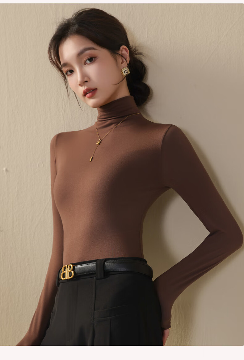 Miiow Women's Stylish Black Slim Fit Turtleneck Thermal Base Layer Top 9