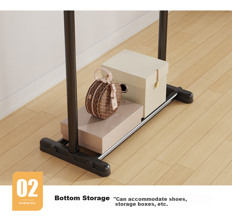 Ourunzhe Clothes Drying Rack, Floor-Standing, for Balcony And Indoor Use, Bedroom Clothes Hanger, Fixed Hanging Rack, Storage Shelf, Extendable Single Pole, 150cm 7