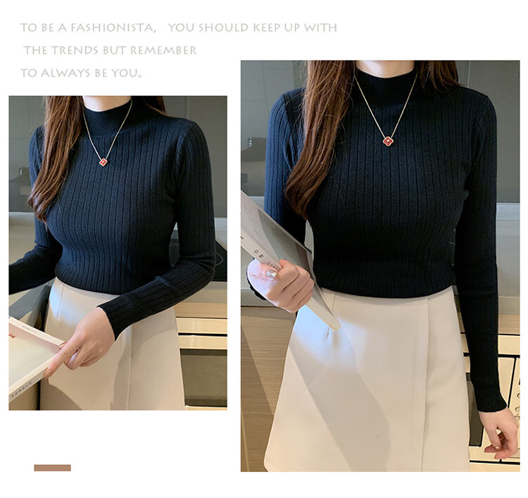 GRACEWELL Women's Knit Sweater Autumn Winter Elegant Half Turtleneck 2025 New Slim Fit Basic T-Shirt Top 27
