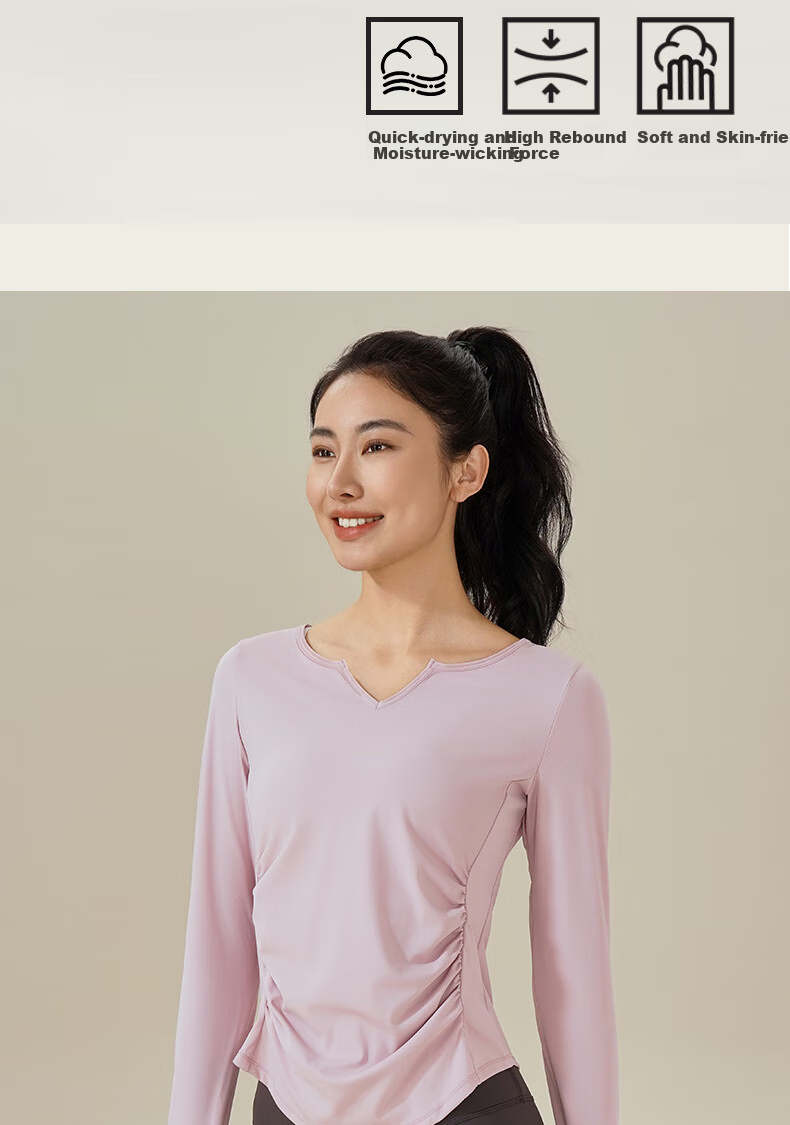 Ziyouxi Yoga Wear for Women, Spring And Autumn Quick-Dry Sports Fitness Top T-Shirt, Pilates Dance Training Long-Sleeve Cover-Up 1