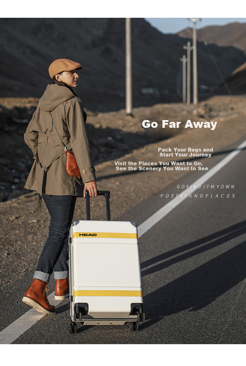 HEAD Aluminum Frame Suitcase for Men And Women, 28-Inch Password Lock Luggage, White And Yellow Color, 28 Inches 13