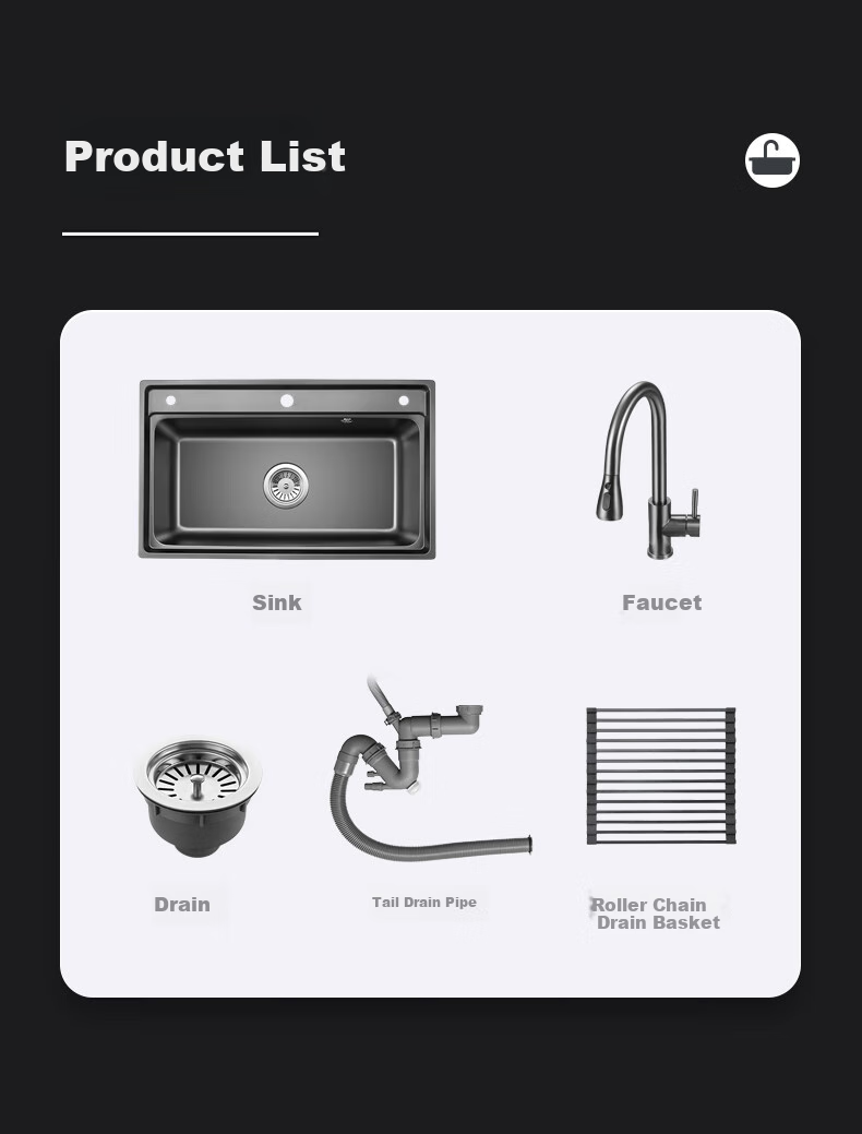 OULIN Kitchen Sink, Large Single Bowl, Undermount Basin, Vegetable Washing Sink, Three-Hole Series, Integrated Basin, Nano SUS304 Stainless Steel, 616H 18