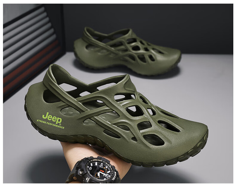 Jeep Men's Casual Sports Outdoor Water-Resistant Slippers, Military Green, Size 43 15