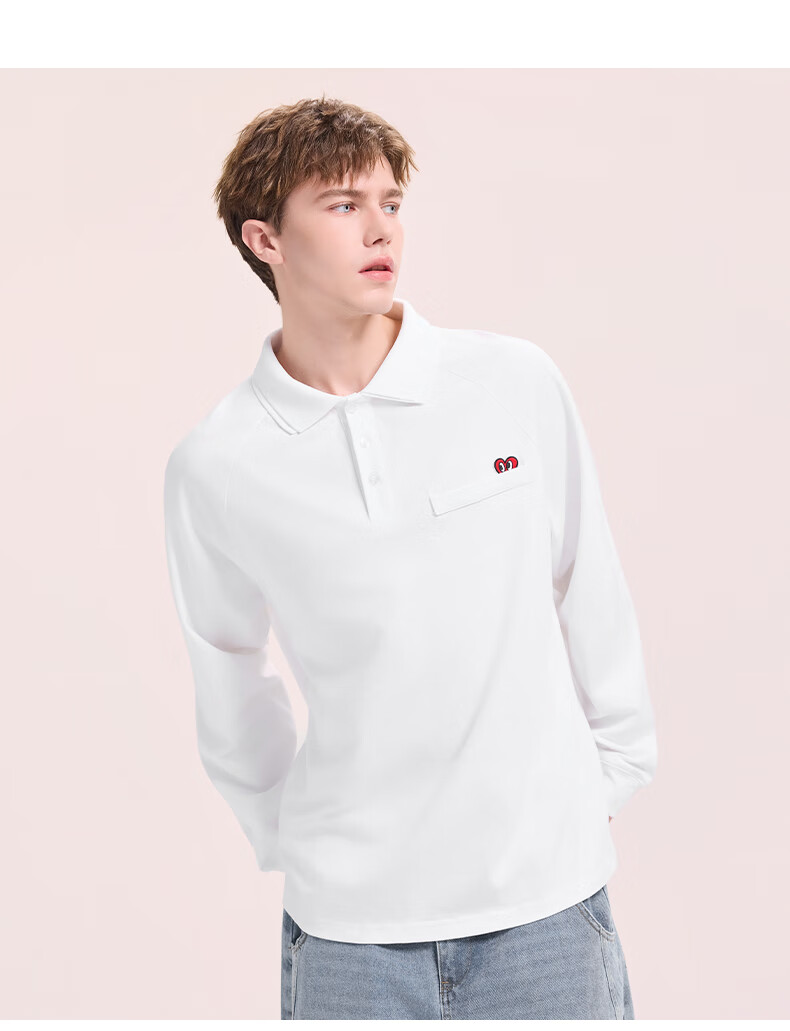 Charles Peach Heart Vintage Polo Shirt Unisex Autumn Trendy Loose Fit Classic Collar Solid Color Couple Long Sleeve Light Heather Gray XS 5