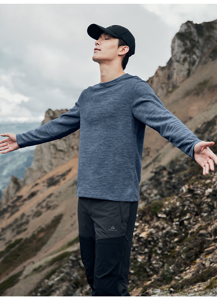 Toread Men's Fleece Pullover Spring Autumn New Round Neck Thin Polar Fleece Long Sleeve T-Shirt Warm Solid Color Base Layer Top 19