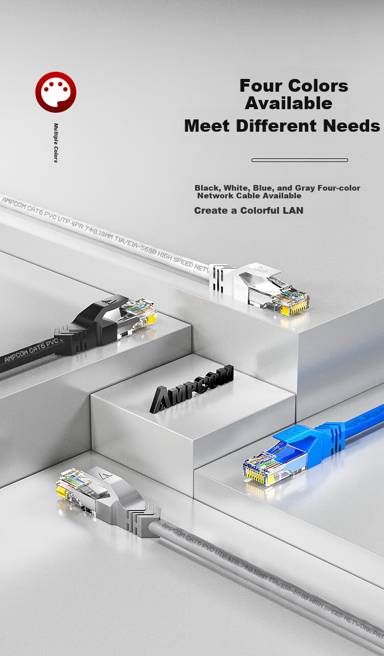 AMPCOM Thin Ethernet Cable, 2 Meters, Gigabit Patch Cable, CAT6 Unshielded Network Cable for Patch Panels And Switches, Black, AMC602BK 9