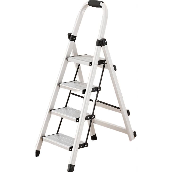 Chuangshuo Folding Ladder for Home Use, Safe And Foldable A-Frame Ladder, Thickened And Reinforced Aluminum Alloy Step Ladder, White Four-Step Ladder