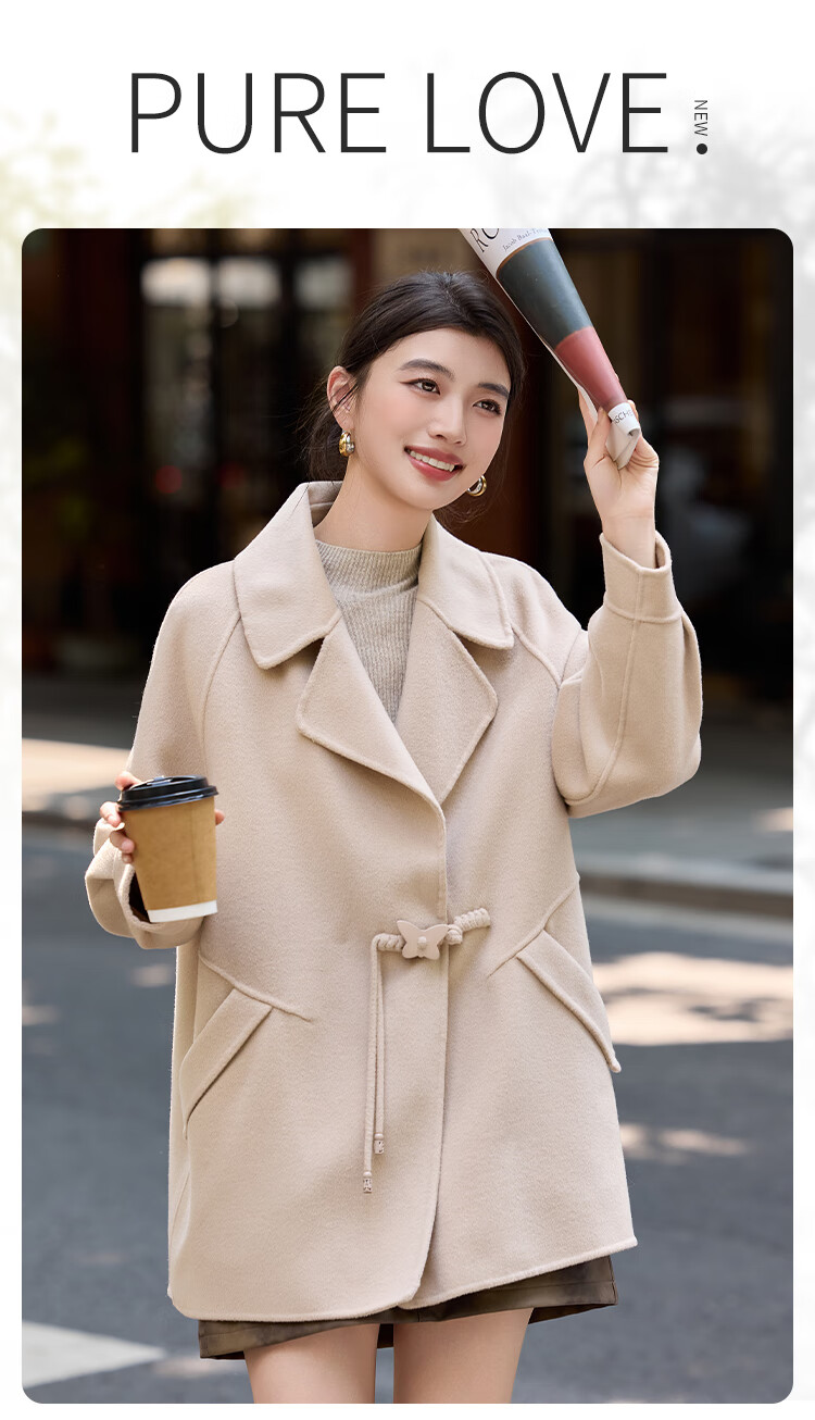 Bailu Elegant 100% Wool Coat 2025 Winter New Suit Collar Simple Mid-Length Double-Faced Woolen Women Black S 1