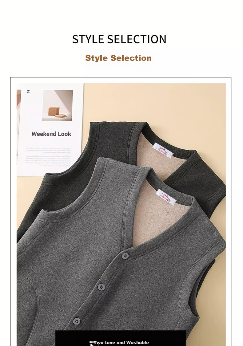 LangSha Middle-Aged And Elderly Thermal Vest for Men, Winter Fleece-Lined Thickened Warm Underwear, Elderly Sleeveless Jacket, Sheepskin Vest 12