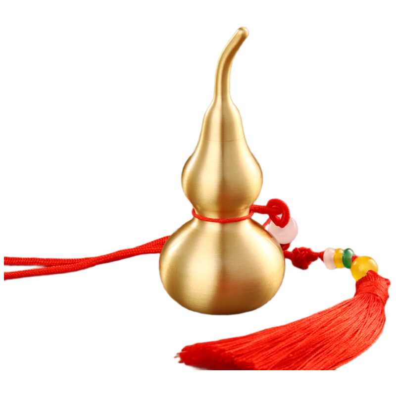 Binyue Brass Gourd Ornament, Open Gourd Pendant with Cinnabar, Living Room Entrance Office Decoration, Approximately 14 Cm Tall