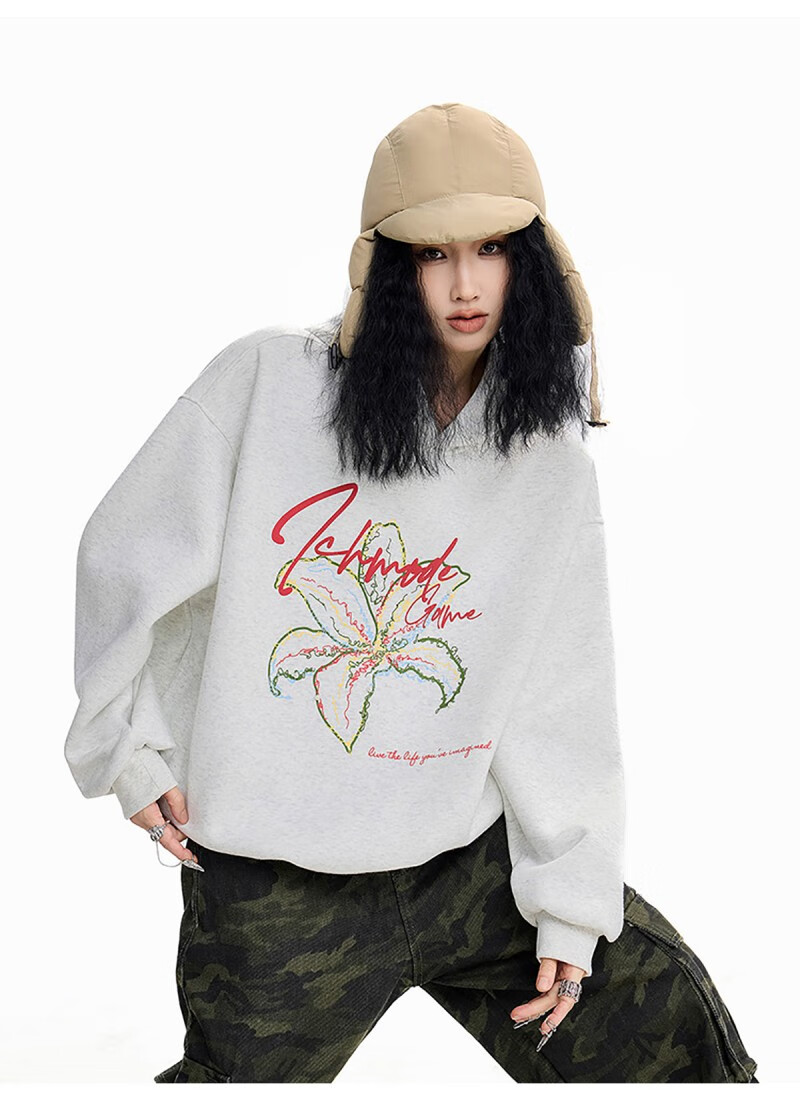 ICH MODE Women's American Style Hoodie Autumn Winter 2025 New Loose Pullover Jacket Top Dark Gray M 20