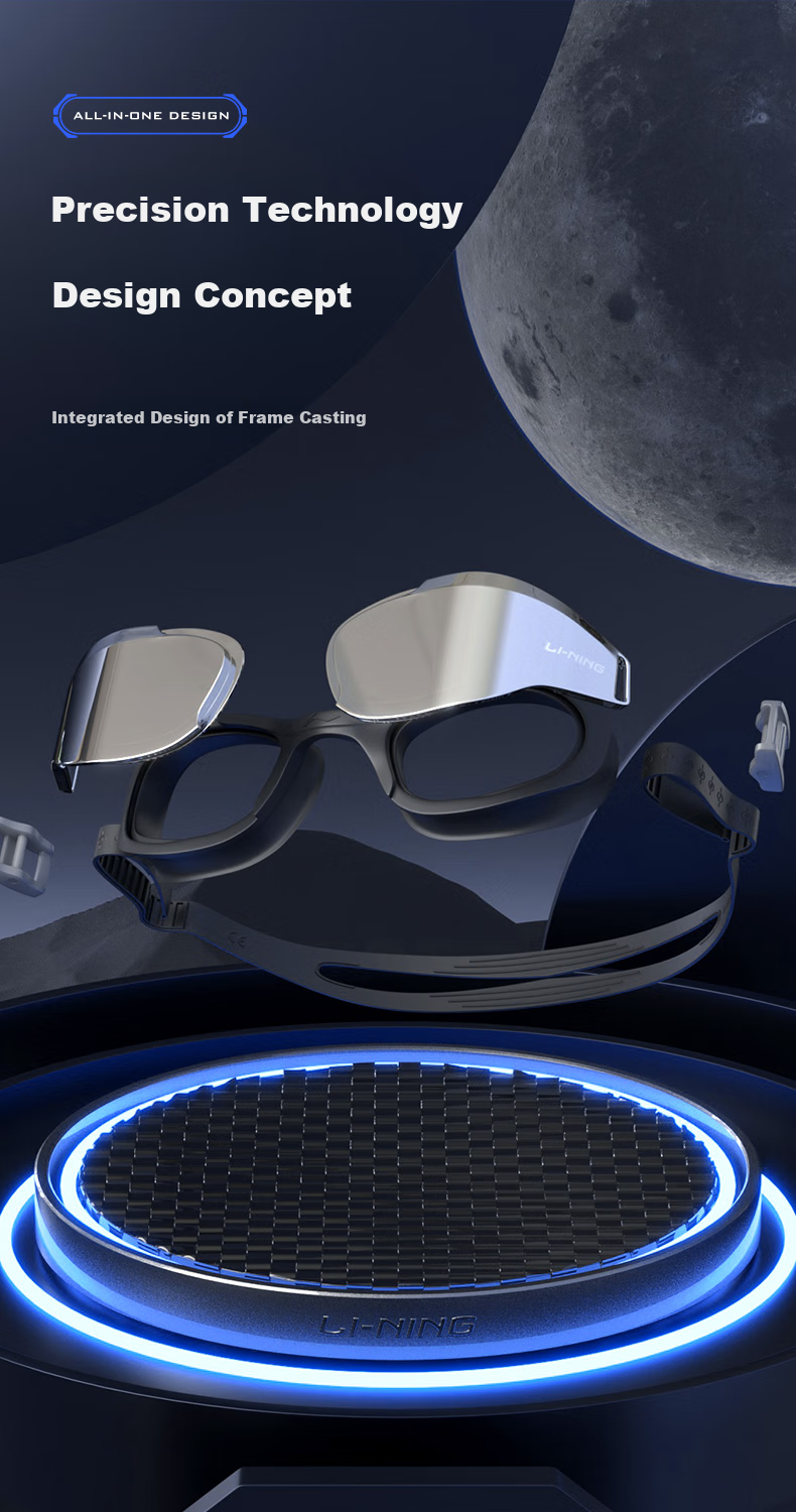 Li-Ning Swimming Goggles for Women And Men, Large Frame with Coating, Cool Design, High Definition, Waterproof, Anti-Fog Glasses, Model 505 White And Blue 4