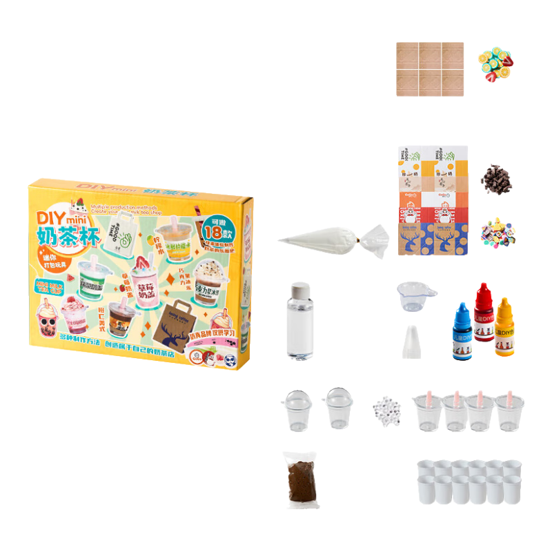 Cawndilla Families Children's Pretend Play Mini Kitchen Toy, Handmade Creative DIY Milk Tea Cup, Birthday Gift for Boys And Girls Aged 3-6