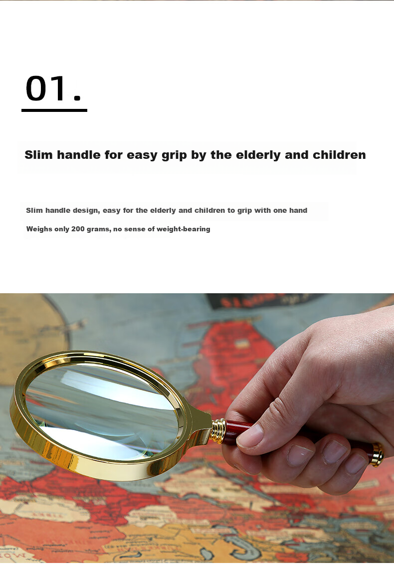 BIJIA Optical Magnifying Glass with Light for Elderly And Children's Reading, High Definition High Magnification Identification Specialized Efficient Portable Magnifier 7