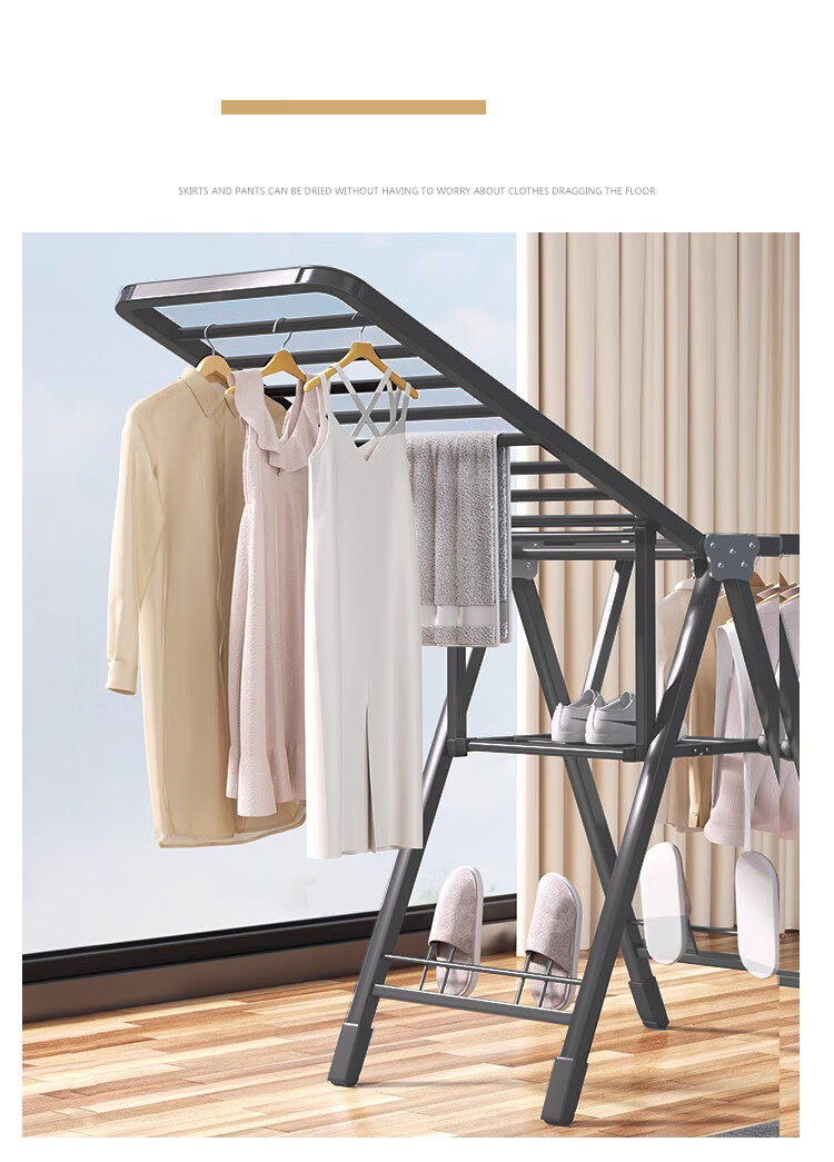 Huakaizhixing Clothes Drying Rack, Floor-Standing Foldable Hanger, Indoor Drying Pole, Balcony Quilt Drying Rack YJ84 Double Layer 1.6m 10