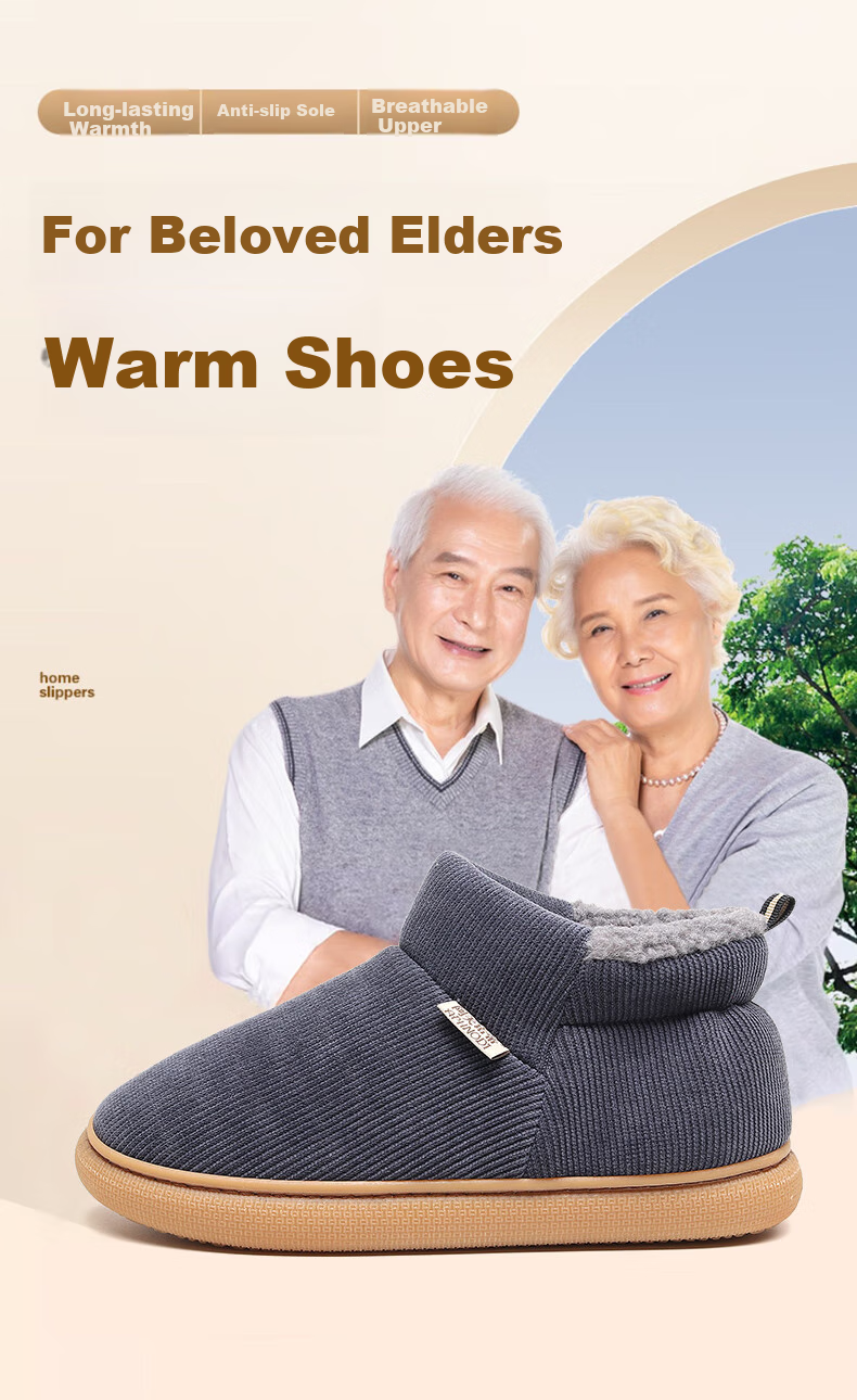 GUOLUOFEI Elderly Cotton Slippers with Heel, Non-Slip Indoor And Outdoor Wear, Warm Winter Cotton Shoes for Men And Wome 1