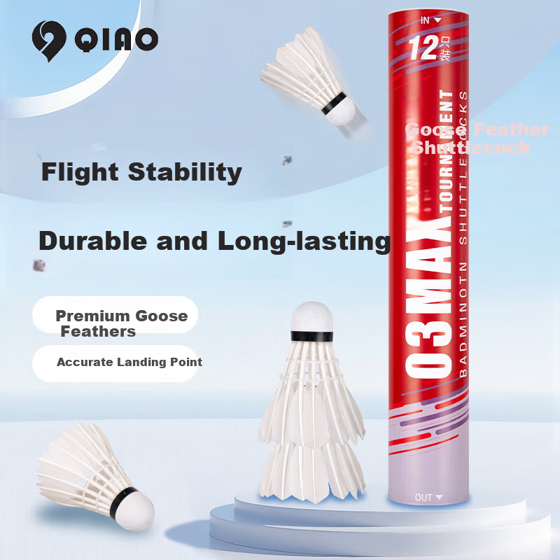 Qiao Goose Feather Shuttlecocks, Training-Grade Durable Goose Feathers, AS03max, 12 Pieces/tube
