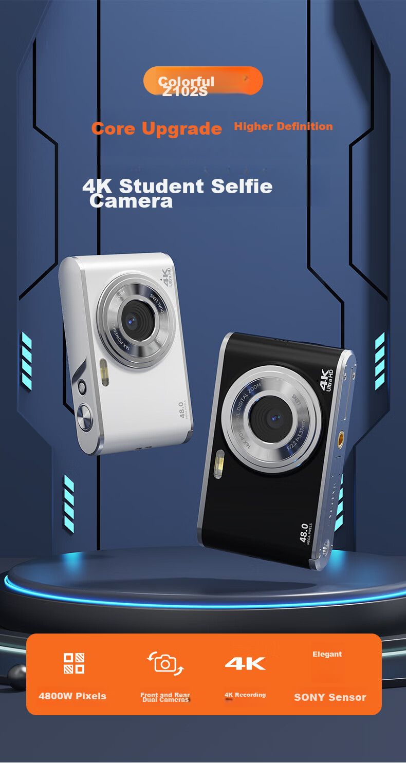 CAIZU Dual-Lens 64MP Digital Camera with Selfie And Card Slots for Students, Uploadable to Phones, Upgraded Alternative to Z3 Ccd Camera, Birthday Gift for Boys And Girls 1