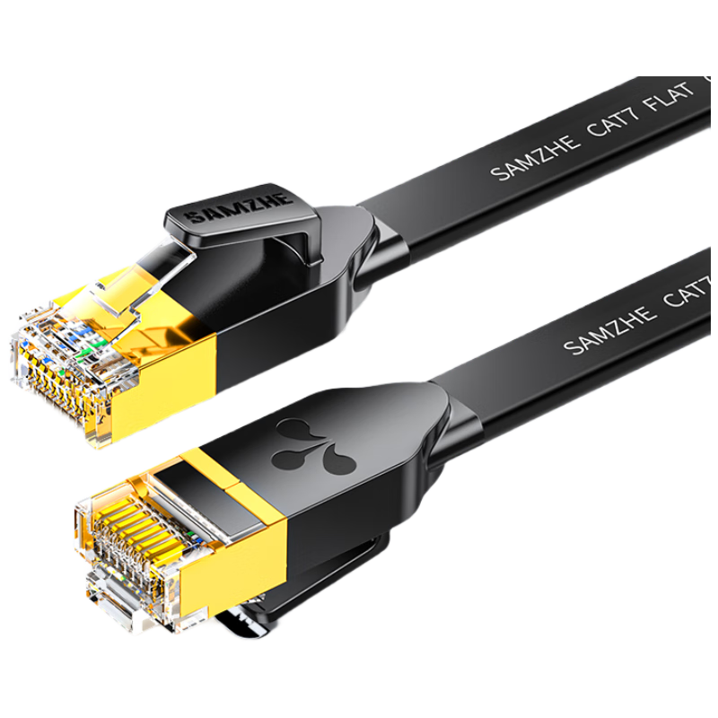 SAMZHE Cat7 Flat Ethernet Cable, 10 Gigabit Network Shielded Twisted Pair Gold-Plated Connection Cable, Engineering And Home Computer Broadband Patch Cord, Black 3 Meters CAT-703C