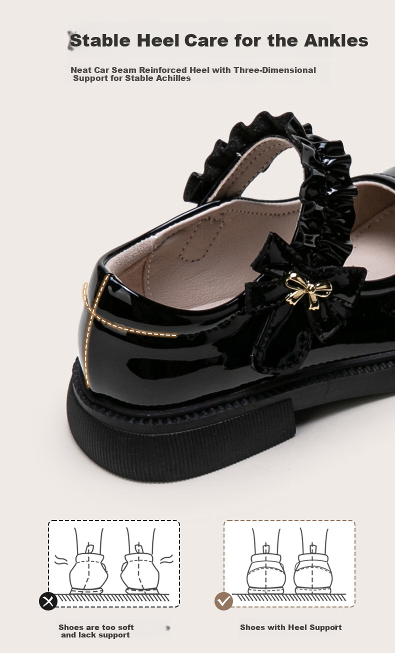 Follow Me Girls' Leather Shoes, Square Toe Breathable Soft-Soled Flats, Children's Fashion School Performance Mary Jane Shoes, Black, Size 28 6