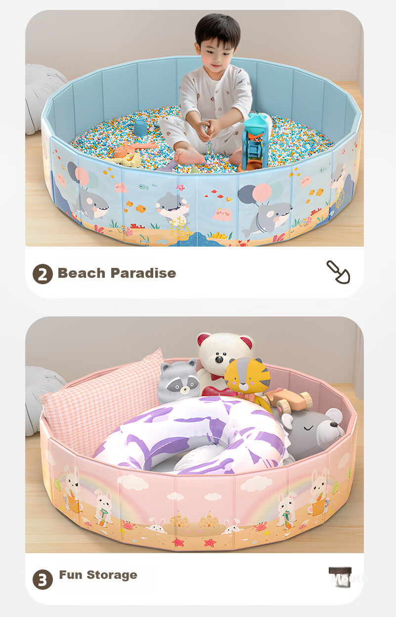 DEERC Foldable Ocean Ball Pool Play Mat Fence, Large Inflatable Ball Pit, Indoor Toy, Birthday Gift 2