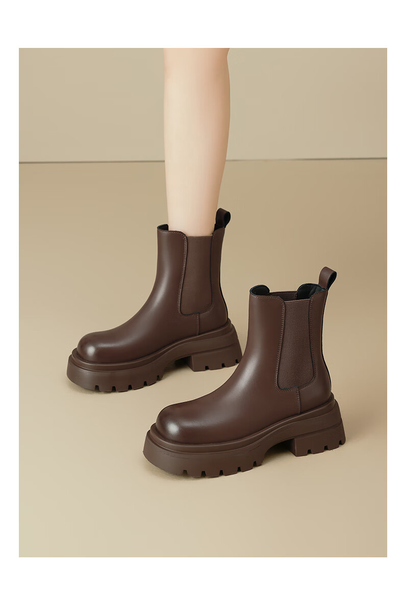 St&Sat Platform Martin Boots Women 2025 New Autumn Winter Genuine Leather Knight Short Boots British Black Chelsea Boots 4