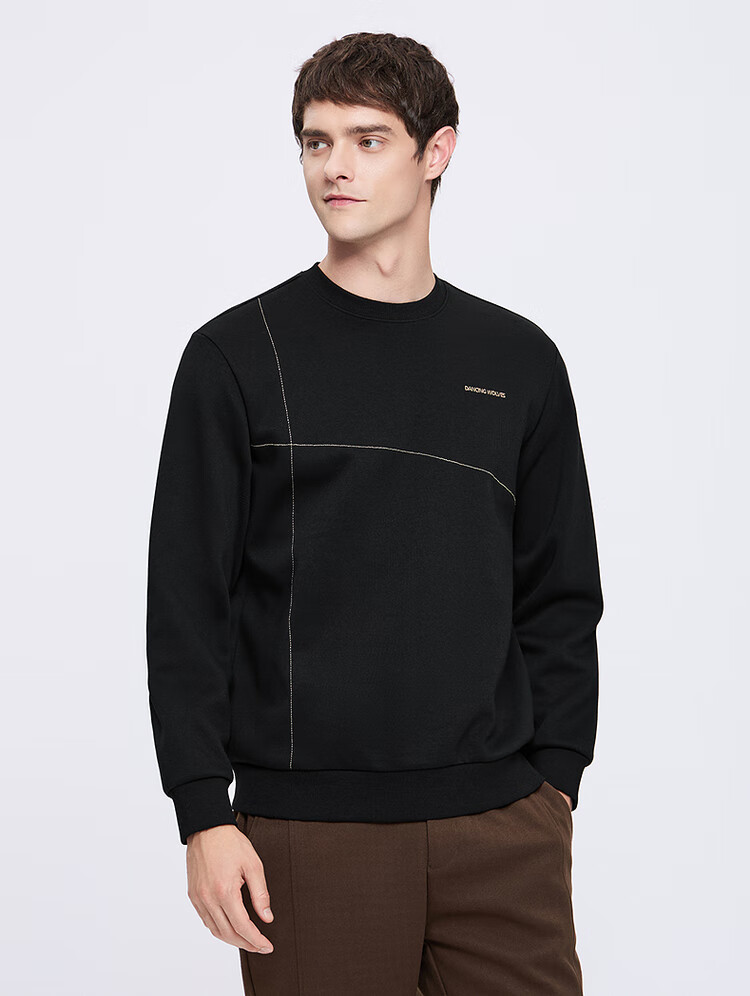 Dance with Wolves [Far Infrared Heating & Anti-Static] Thermal Antibacterial Visible Seam Crewneck Sweatshirt Men 001 Black L 1