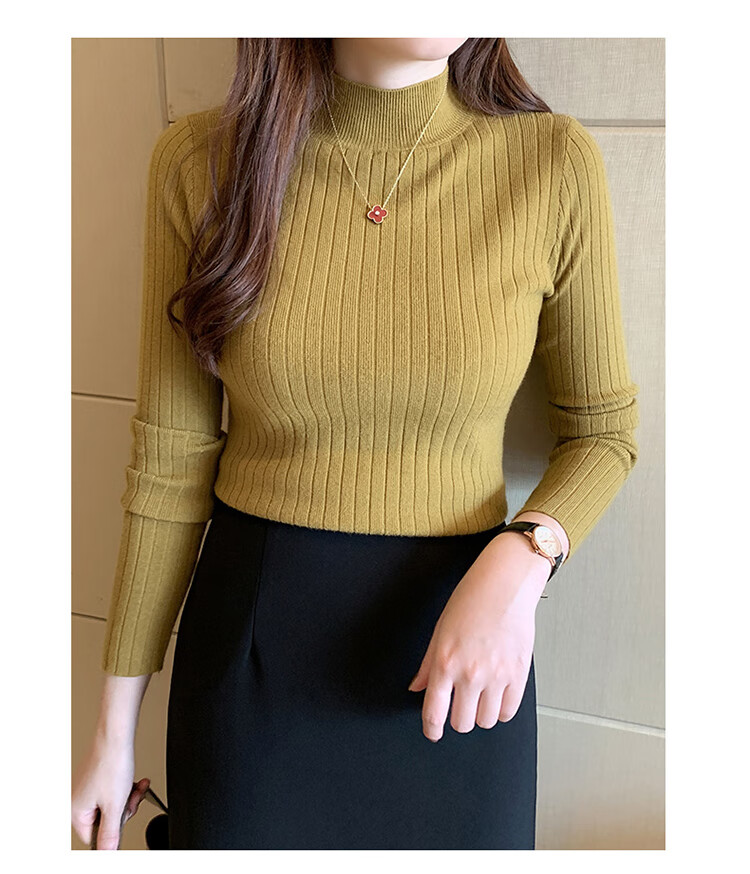 GRACEWELL Women's Knit Sweater Autumn Winter Elegant Half Turtleneck 2025 New Slim Fit Basic T-Shirt Top 24