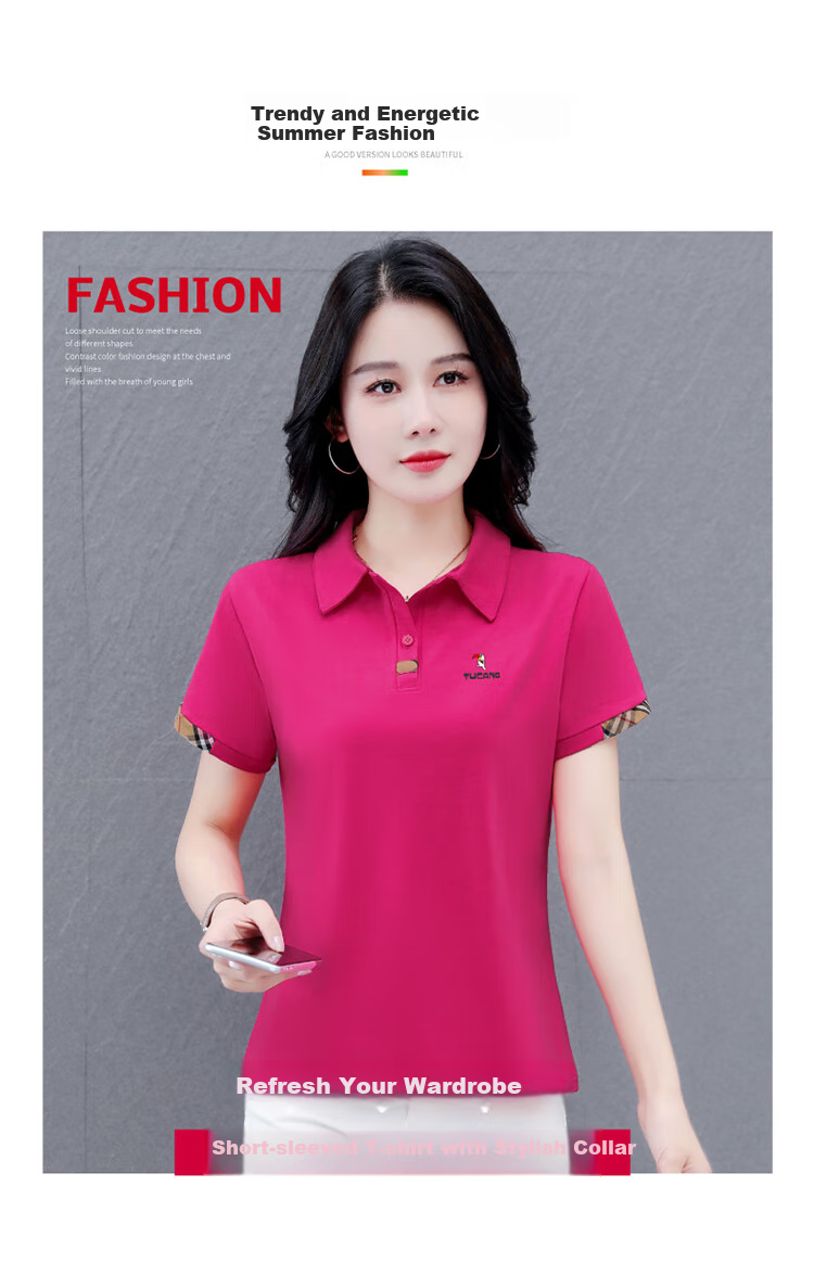 TUCANO Lapel Short-Sleeve T-Shirt for Women, New Summer POLO Shirt, Pure Cotton Regular Shoulder Slimming Athletic Casual Top, Navy Blue, M 1