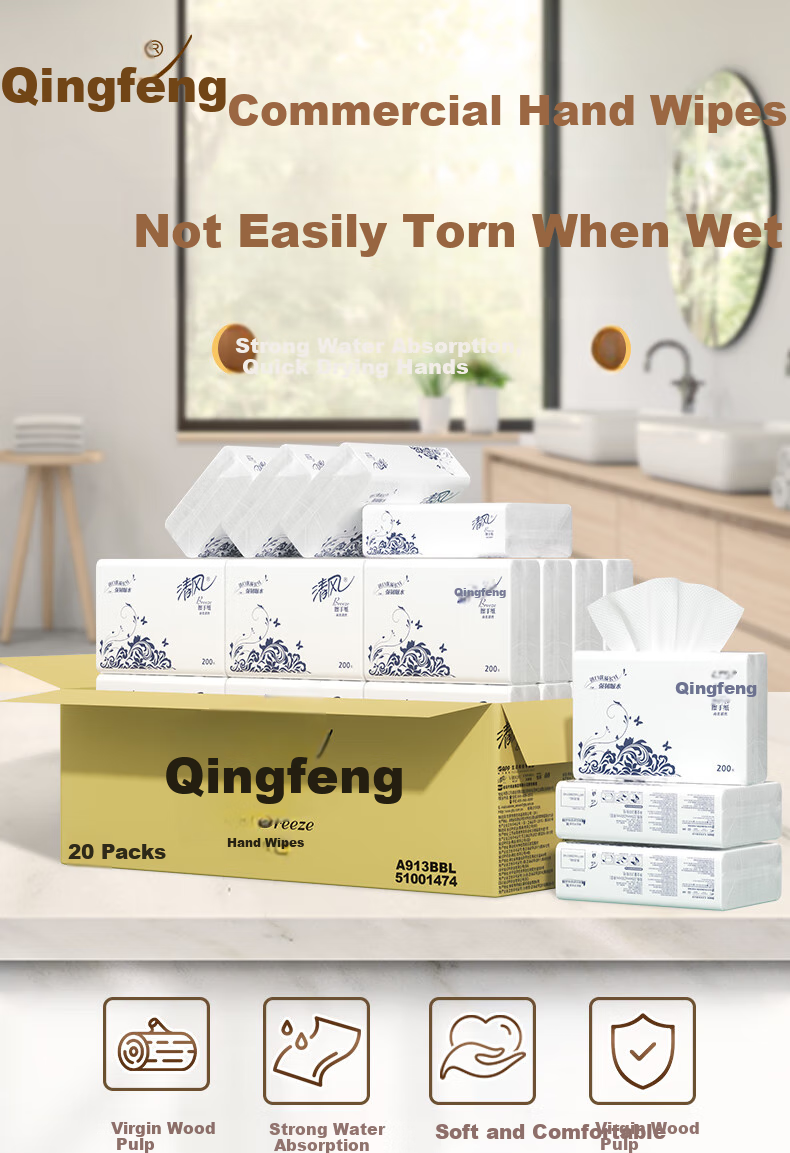 Qingfeng Commercial Hand Towel Paper, 1-Ply, 150 Sheets*20 Packs Per Box, for Bathroom Kitchen Hotel Office Use, A911SYP 1