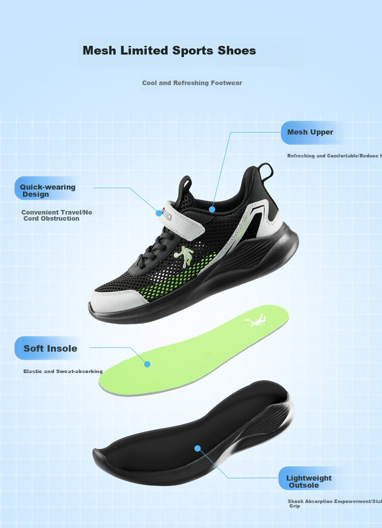 QIAODAN Boys' Running Shoes, Children's Summer Sports Shoes, Big Kids' Shoes with Large Mesh, Black/silver, Size 40 3