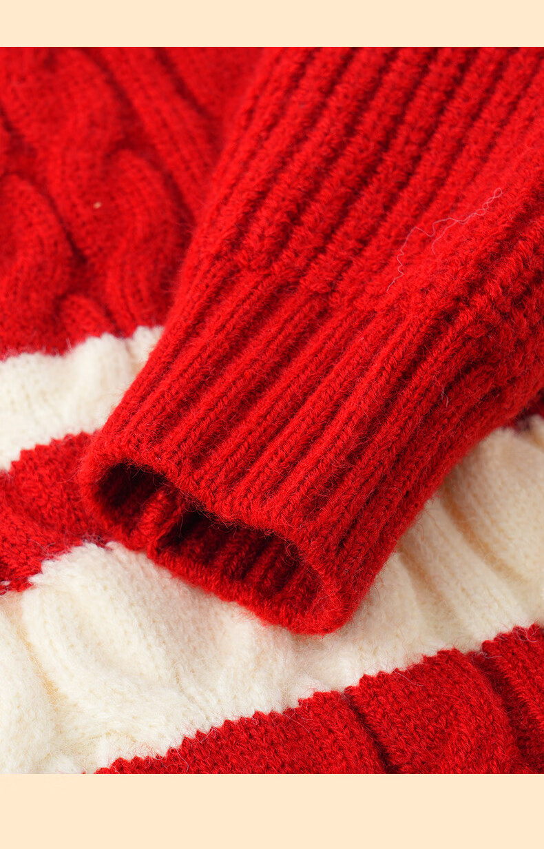 MOMOCO Boys' Winter Thick Knit Sweater Casual Korean Style Striped Red 90 4