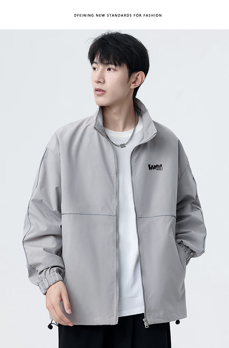 Huili Men's Jacket, Autumn Casual Reflective Striped Jacket, Trendy Versatile Windproof Coat, Men's Outerwear, Silver Gray, XL 15