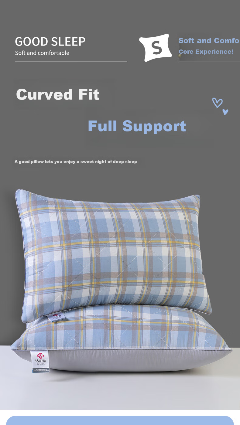 Grace Pillow, Hotel-Grade Feather And down Pillow, Fiber Soft Pillow Core, 46*72cm, Set of Two 1